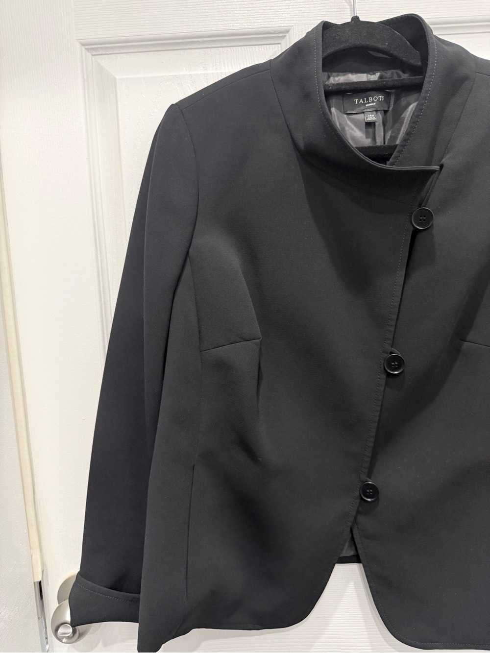 Talbots Black Asymmetric Button Blazer 14W - Picture 2 of 12